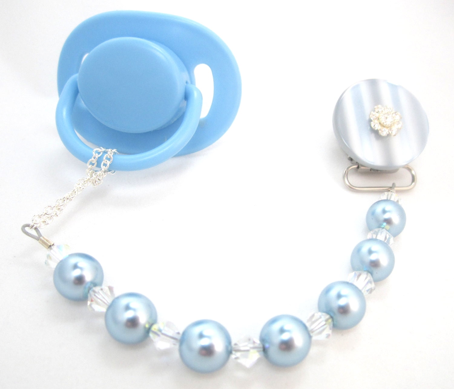 Blingy Pacifier Clip with Big Pearls & Swarovski Crystals