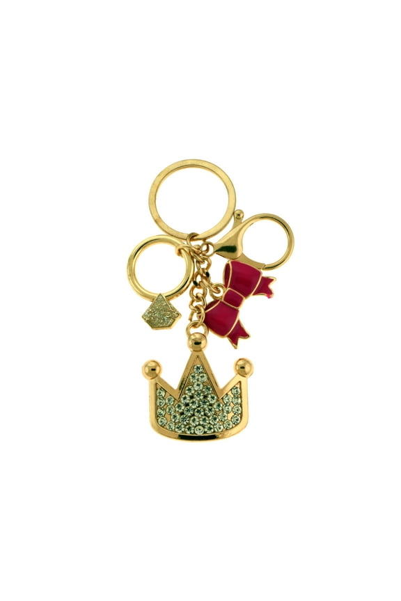 Blingy Rhinestone Accented Gold-tone Key Chain With Crown, Diamond Ring Accents And Trigger Snap KEKC6267