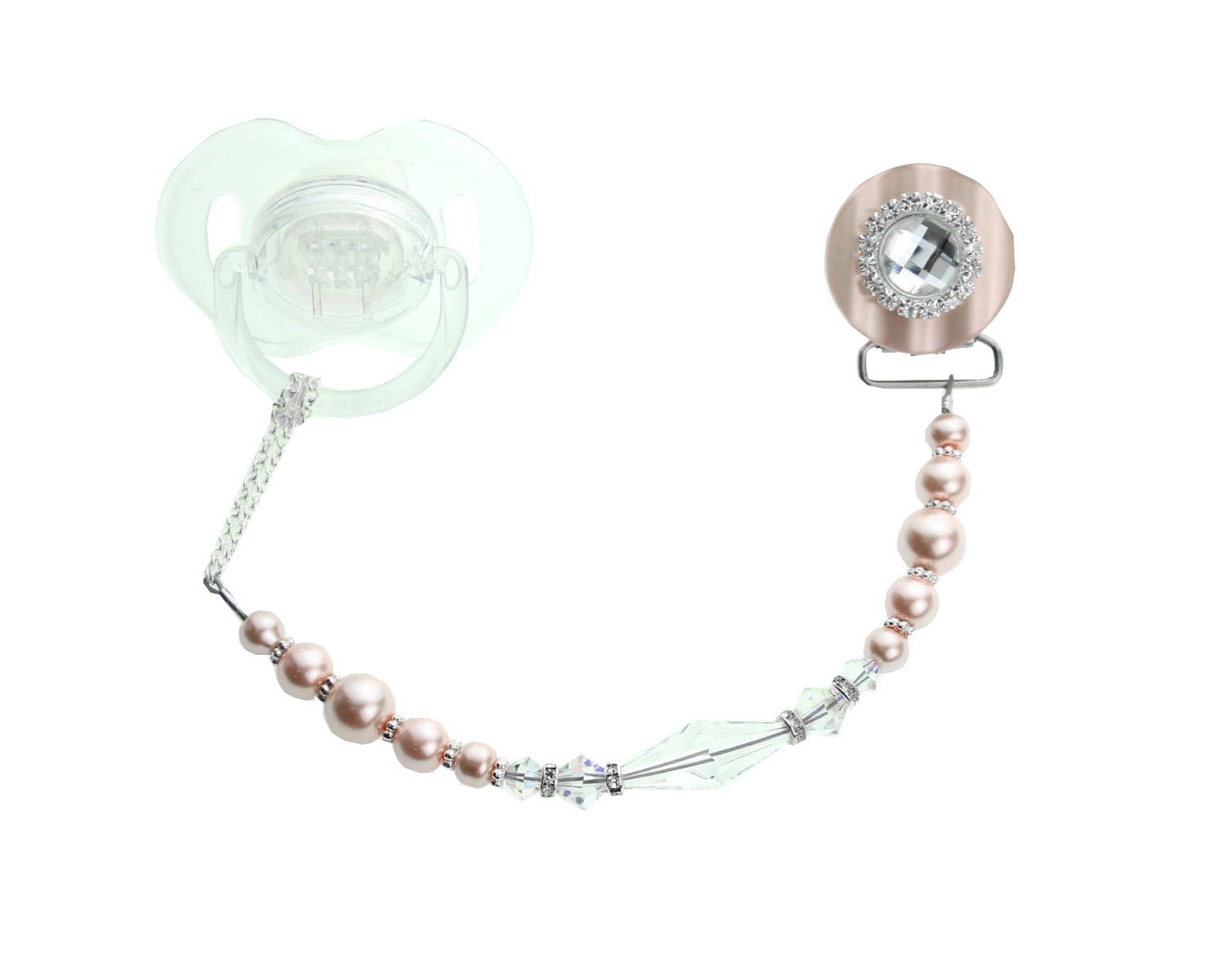 Blingy Swarovski Crystal and Pearl Pacifier Clip