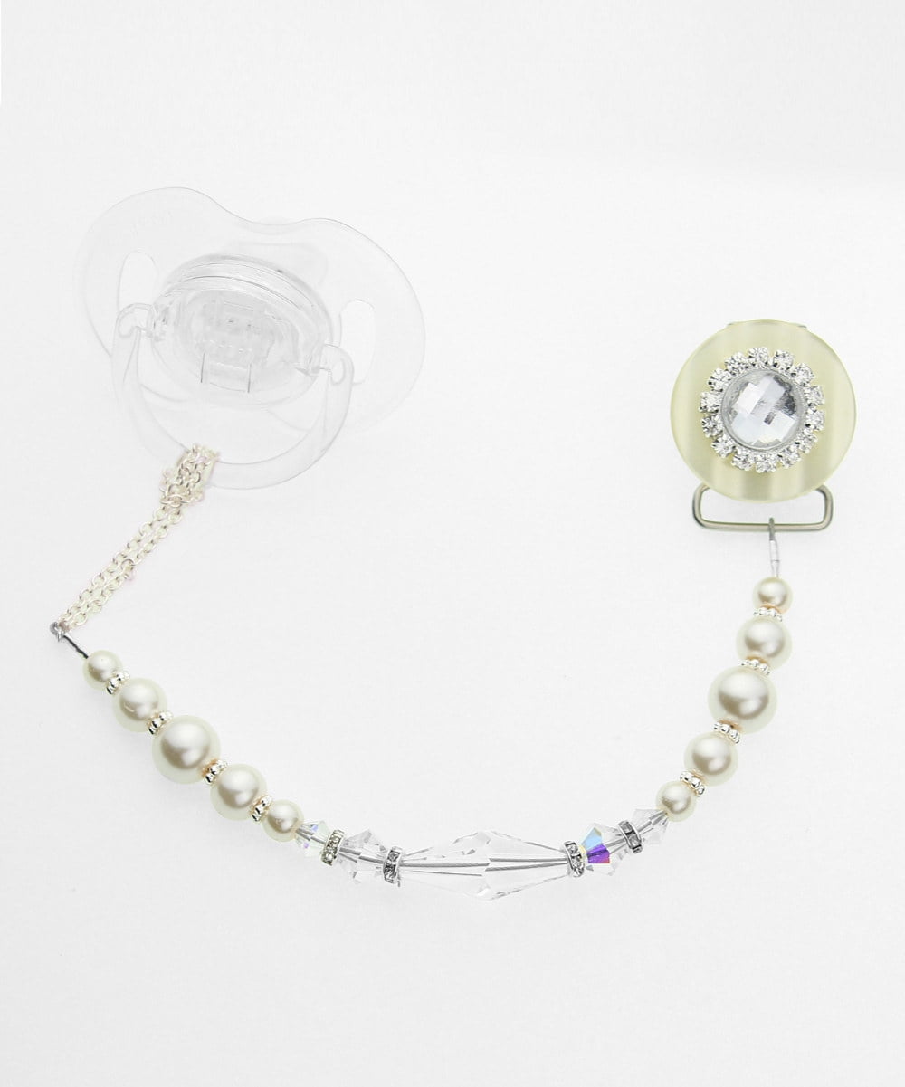 Blingy Swarovski Crystal and Pearl Pacifier Clip