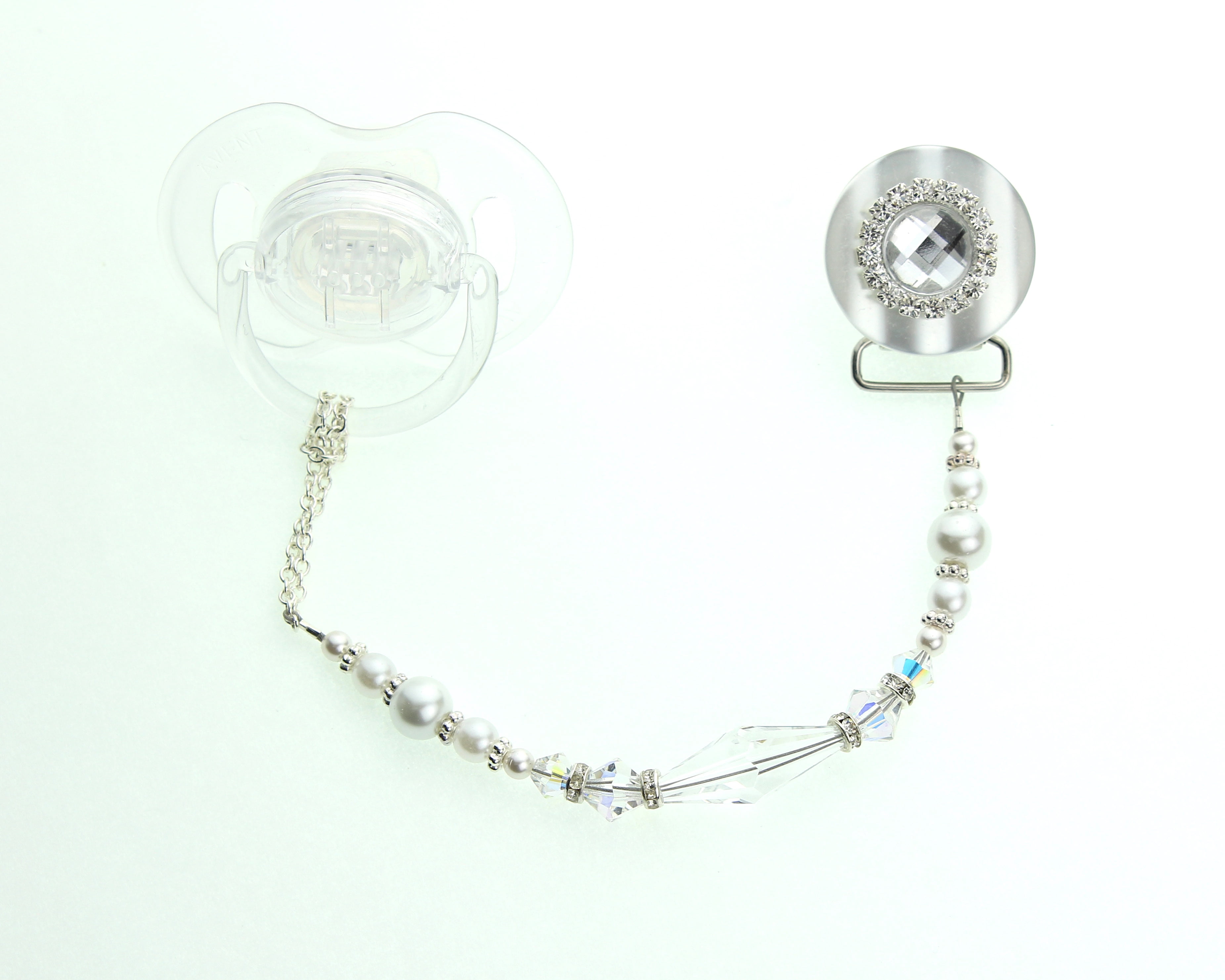 Blingy Swarovski Crystal and Pearl Pacifier Clip