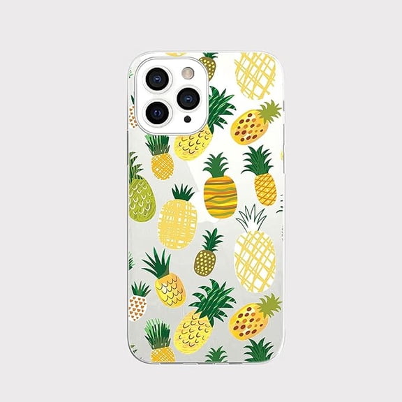 Blingy's for iPhone 13 Pro Case (6.1 inch), Fun Pineapple Pattern Cute Tropical Cartoon Fruits Design Transparent Soft TPU Protective Clear Case (Island Pineapple)