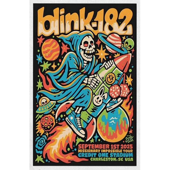 Blink 182 Inspired Concert Poster, Punk Rock Skull Space Artwork, Colorful Tour Style Music Wall Art Size 24x36 Unframed Poster