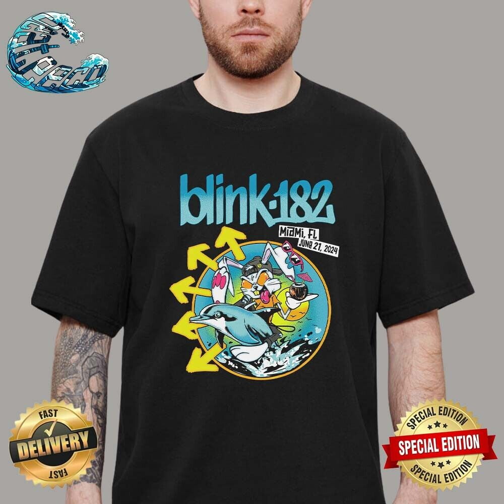 Blink 182 Miami Florida Merch Rabbit Ride The Dolphin June 2025 TShirt