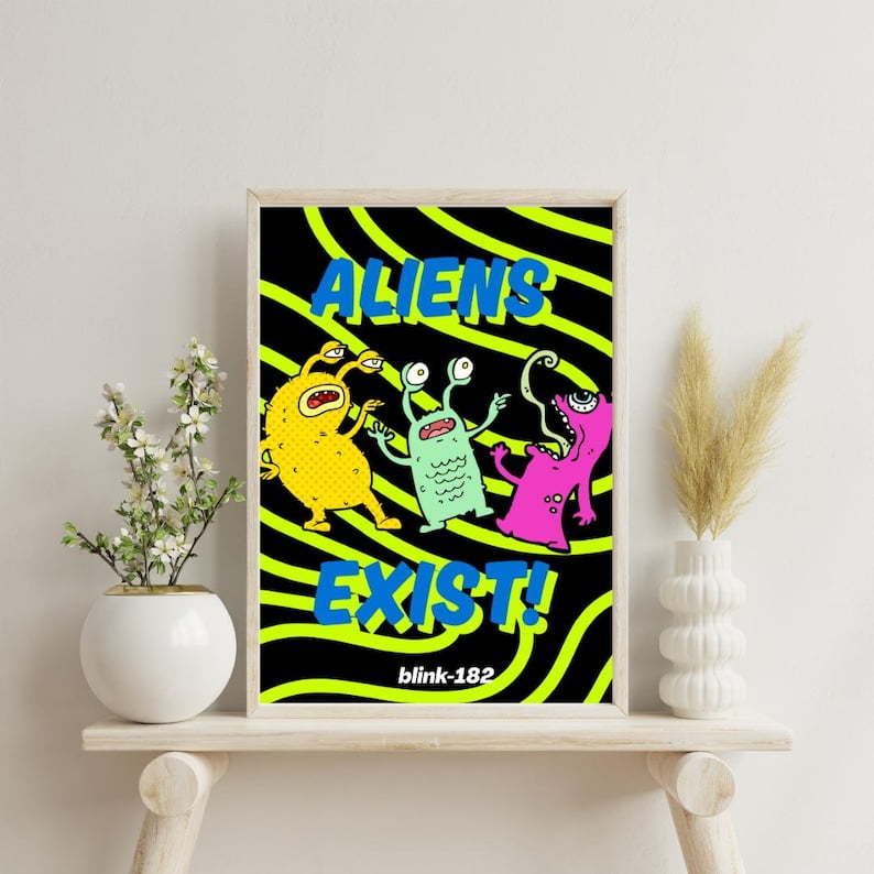 Blink 182 Pop Punk Music Inspired Aliens Exist Poster, Cartoon Rock ...