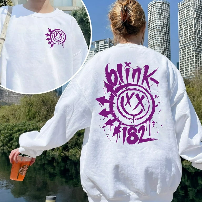 Blink 182 Shirt Blink 182 2024 Tour Sweatshirt Smile Face Sweatshirt Blink 182 The World Tour Shirt Trending Shirt 2 Sided White Color