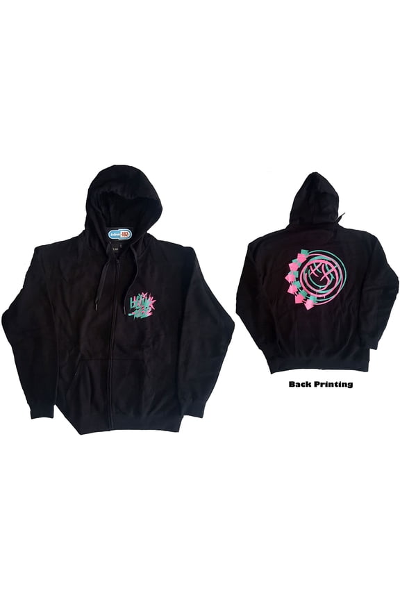 Blink-182 Unisex Zipped Hoodie Sweatshirt Double Six Arrow Smiley (Back Print) (Medium)