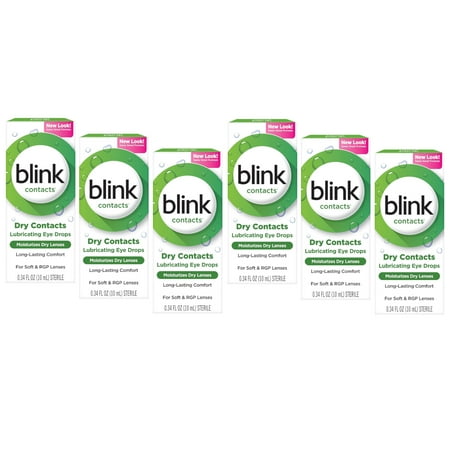 Blink Contact Lubricating Eye Drops Moisturizes Dry Lenses, 0.34oz, 6-Pack