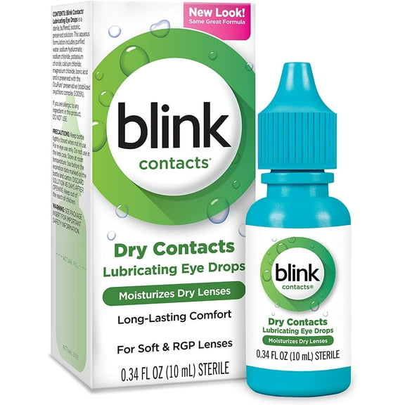 Blink Contacts Moisturizes Dry Lenses Long Lasting Comfort Lubricating Eye Drops 0.34 Oz