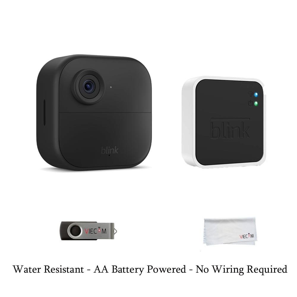 Blink_Outdoor 4 (4th Gen) 1 Camera System Wire-free HD Smart Security Camera, two-year Battery Life, Enhanced Motion Detection + VIECAM USB drive and cleaning Cloth