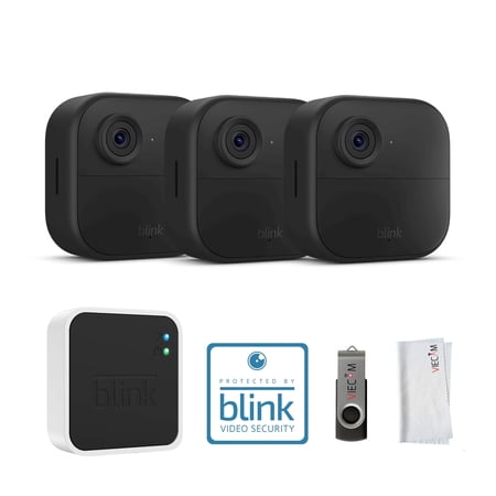 Blink_Outdoor 4 (4th Gen) Wire-free HD Smart Security 3 Camera System kit | Enhanced Motion Detection + 32GB VIECAM USB Drive & Cleaning Cloth & Window Decal