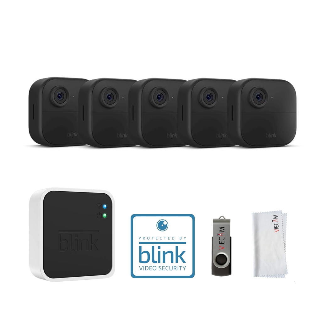Blink_Outdoor 4 (4th Gen) Wire-free HD Smart Security 5 Camera System kit | Enhanced Motion Detection + 32GB VIECAM USB Drive & Cleaning Cloth & Window Decal