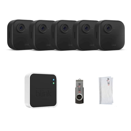 Blink_Outdoor 4 (4th Gen) Wire-free HD Smart Security 5 Camera System kit | two-year Battery Life, Enhanced Motion Detection + 32GB VIECAM USB Drive and Cleaning Cloth
