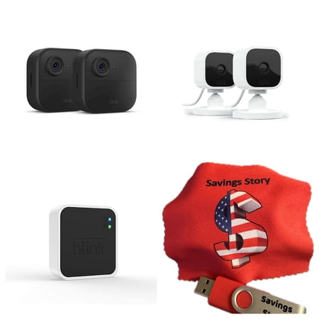 Blink_Outdoor (4th Gen, 2023) 4 HD Camera System, 2 Outdoor + 2 Mini Indoor, Sync Module 2 &64GB USB Drive & Cleaning Cloth, Wi-Fi