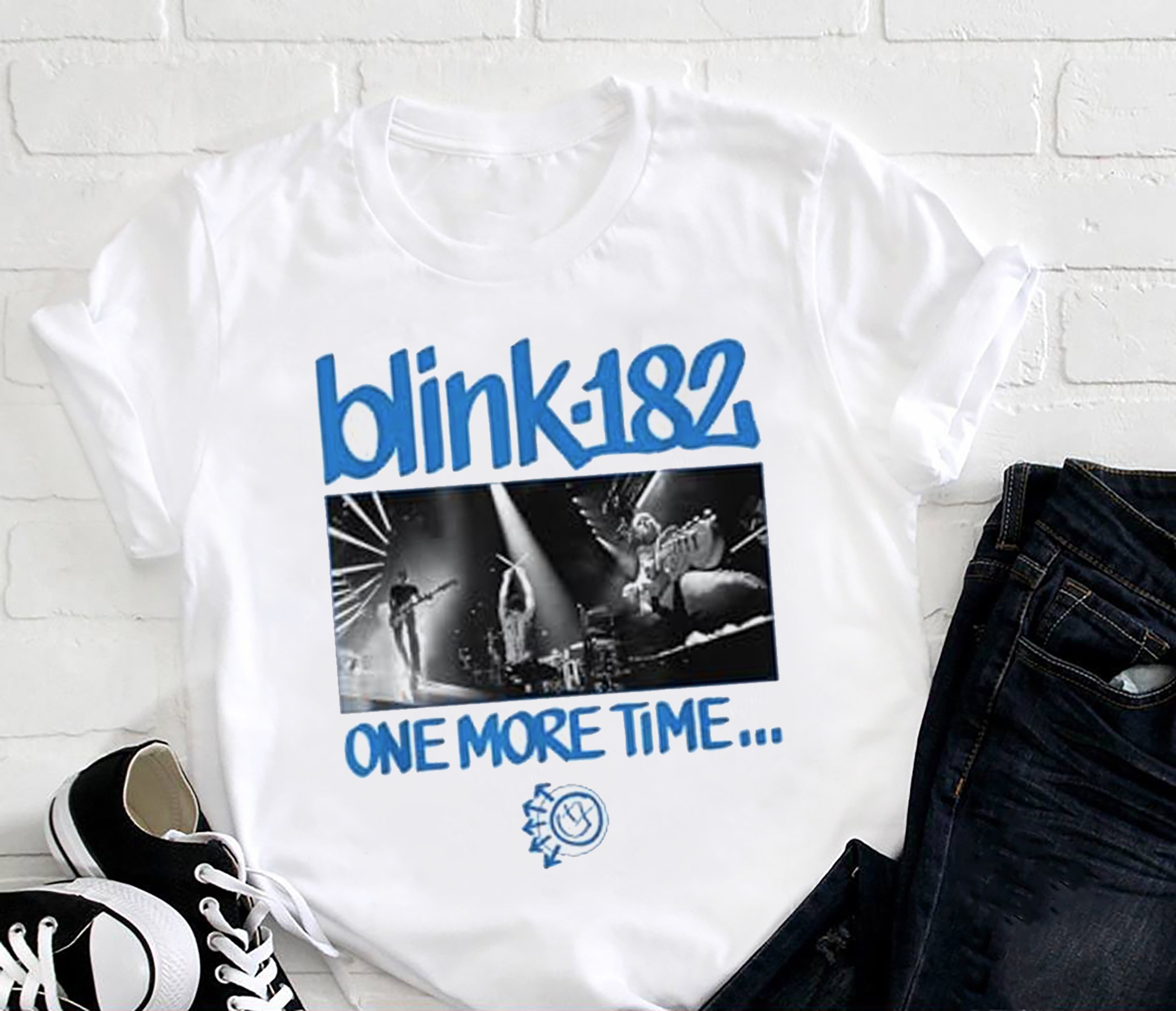 Blink Smile 182 Graphic Tshirt, Blink182 Band 2024 World Tour Shirt, Blink One More Time Tour
