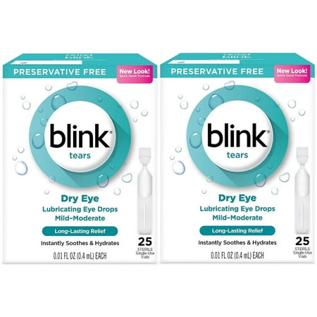 Blink Tears Dry Eye Lubricating Eye Drops Mild-Moderate 0.01 fl oz 25 Sterile Single-Use Vials - 2 Pack