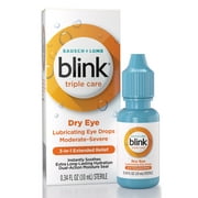 Blink Triple Care Lubricant Eye Drops For Moderate to Severe Dry Eye Relief and Symptoms, 0.34 fl oz