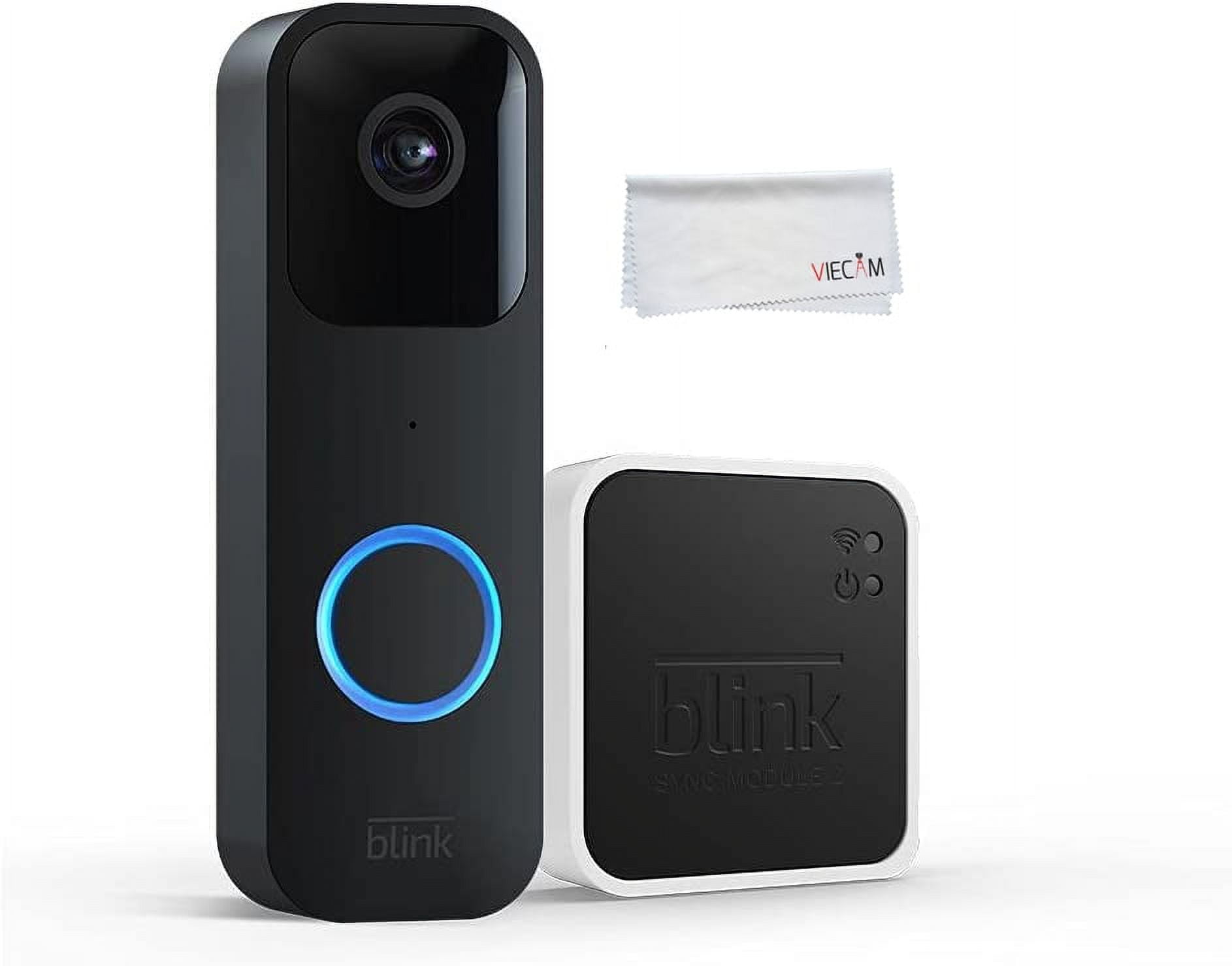 Blink Video Doorbell + Sync Module 2 +VIECAM Cleaning Cloth | Two-year battery life, Two-way audio, HD video, motion and chime app alerts and Alexa enabled wired or wire-free (Black)