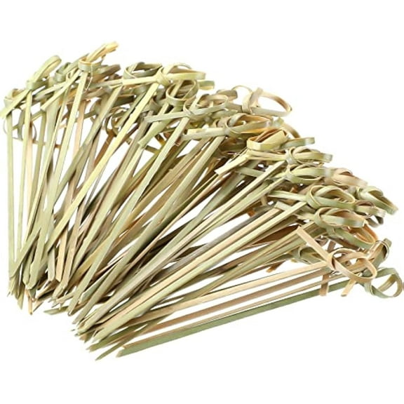 BlinkL 100 Pcs Bamboo Cocktail Picks 4.13 Inch Bamboo Skewers Fruit Toothpicks for Appetizers Drink Garnish Sticks Handmade Food Pick with Looped Knot for Party Bar Snacks Sandwiches Drinks