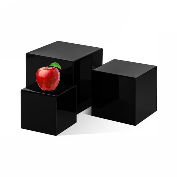 BlinkL 3 PCS Acrylic Display Boxes Display Riser Cases 5 Sided Nesting Cube Organizer 4'' 5'' 6'' Acrylic Square Cube Base Riser Stand with Hollow Bottoms(Black)