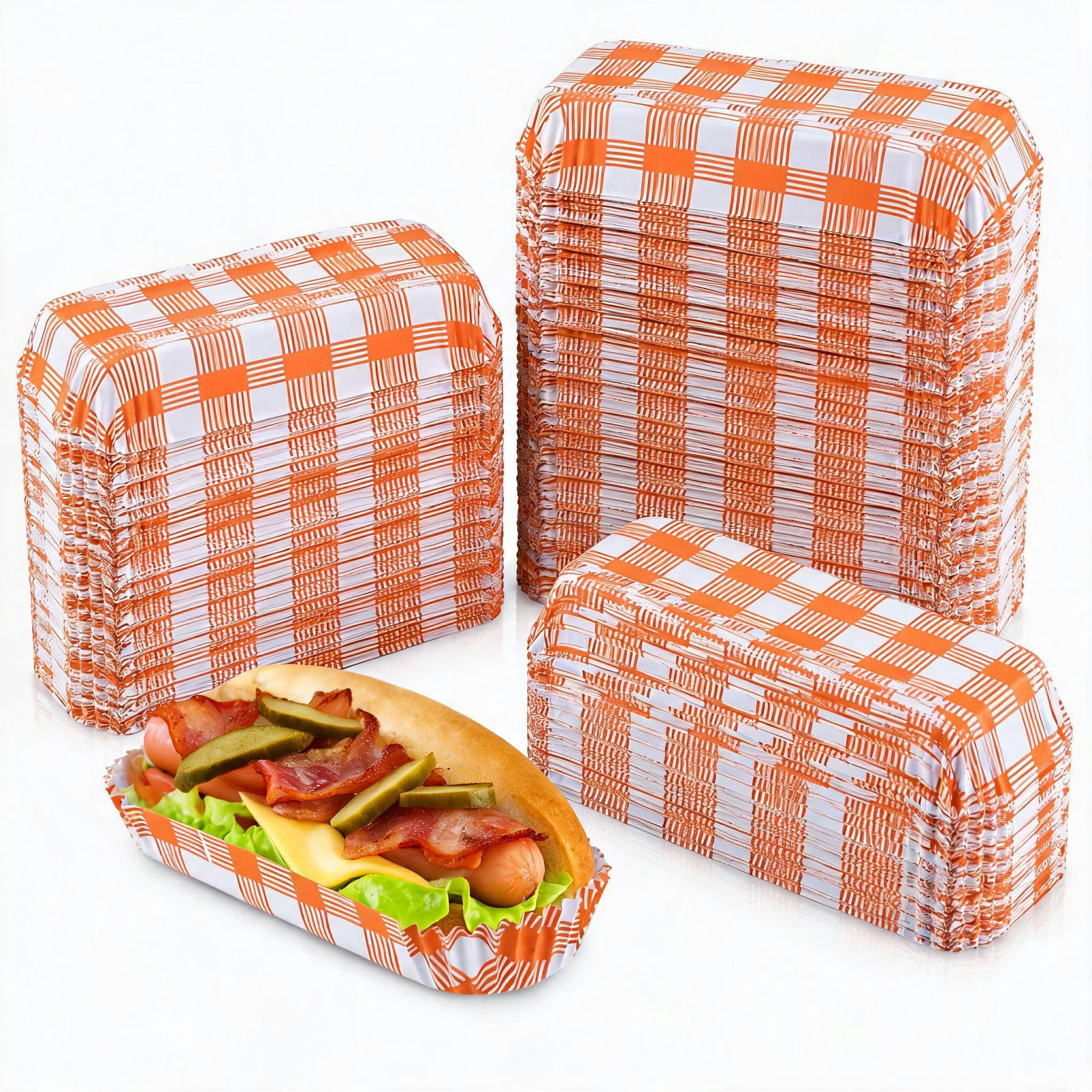 BlinkL Paper Hot Dog Trays Plaid Disposable Fluted Rectangular 300 ...