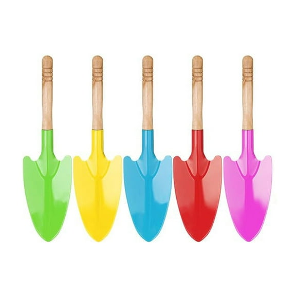 BlinkL 5 Piece Mini Wooden Toy Shovel Children's Sand Shovel Digging trowel set Colored metal hand shovel Random color Garden shovel Beach toys for kids Soil planting tools for toddlers Digging tools