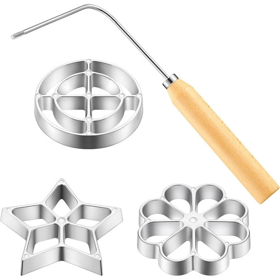 BlinkL Achappam Mold Bunuelos Mold with Handle Rosette Maker Rosette Cookie Bunuelos Tool Aluminium Cast Waffle Molds Set with 3 Interchangeable Heads Star Flower Circle