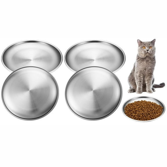 BlinkL Stainless Steel Whisker Friendly Cat Bowl Shallow Cat Food Dish 6.7 Inch Wet Feeding Bowls Flat Pet Dish Small Pet Plate for Kittens Ferrets Stray（4 pieces）