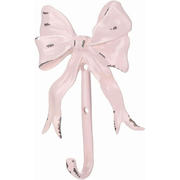 BlinkLLX 1 Pcs Coquette Iron Pink Bow Hook Home Decorative Multi-Purpose Knot Wall Hook for Door Hanger Coat Hat Towel for Bathroom Kitchen Living Room Home Decor, 5.31 x 3.74 inch