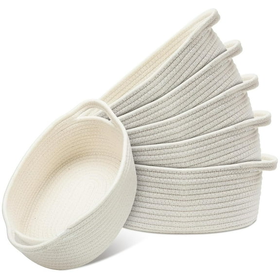 BlinkLLX 1 Pcs Small Woven Basket 12 x 8 x 5 Empty Gift, Cotton Rope Storage, Decorative Dog Cat, Cute Oval Basket for Bedroom Living Room Organizing(White)