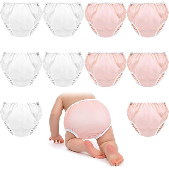 BlinkLLX 10 Pairs Waterproof Plastic Pants for Toddlers Reusable Plastic Diaper Covers Potty Training Underwear Pants(M)