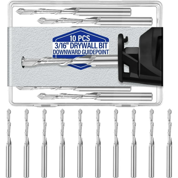 BlinkLLX 10 Pcs Drywall Router Bits 3/16 Drywall Drill Cutting Bits M2 Speed Steel Spiral Downward Router Cutout Rotary Guidepoint Drill Tool