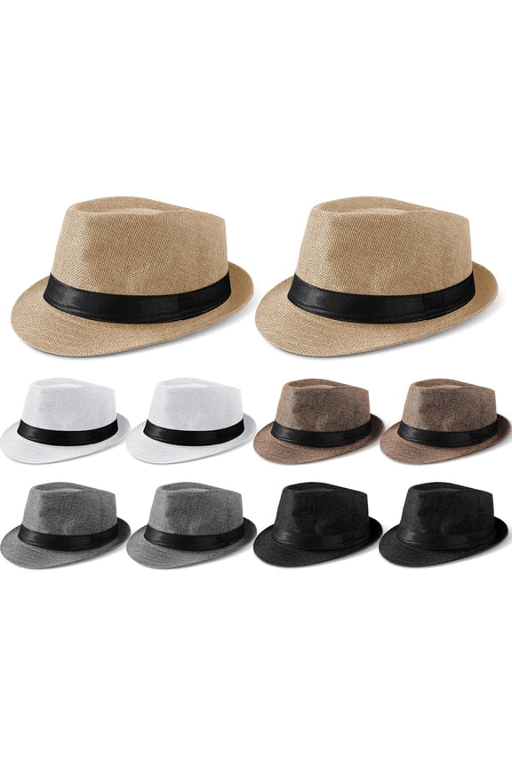 10 Pcs Fedora Hats for Men Women with Brim Unisex Newsies Hat Gangster Cap 1920s Party Accessories