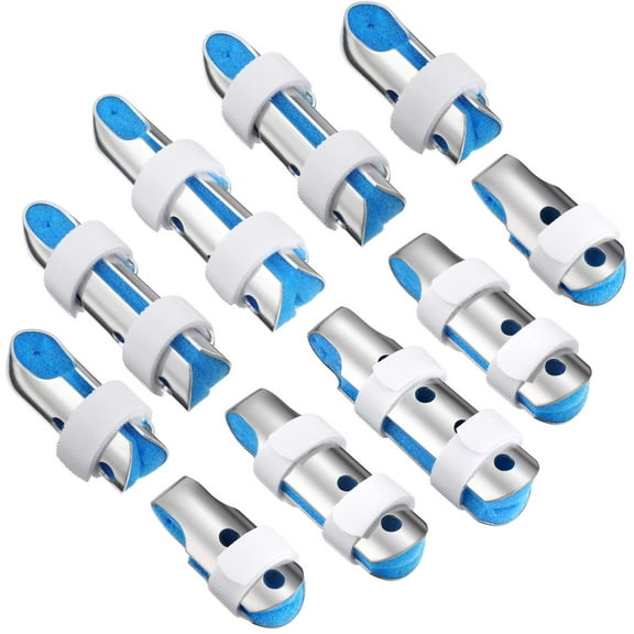 BlinkLLX 10 Pieces Finger Splints Metal Padded Support Finger Stabilizer with Soft Foam Interior and Loop Straps, 3 Sizes(10 Pieces,Blue)