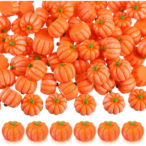 BlinkLLX 100 Fall Mini Pumpkins Decorations Thanksgiving Resin Pumpkins Fake Small Figurine Table Decor for DIY Artificial Crafts Autumn Home Harvest Faux Pumpkin for Halloween Party Decor (Orange)