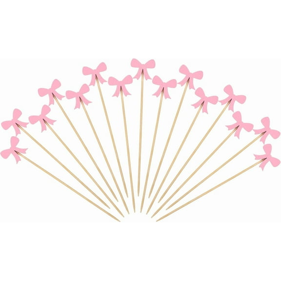 BlinkLLX 100 Pcs Bow Cocktail Picks Swizzle Stick Toothpicks 4.72 Inch Long Bamboo Fancy Toothpicks for Appetizers Drinks Birthday Bridal Wedding Baby Shower Bow Party Decoration(Pink)