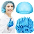thumbnail image 1 of BlinkLLX 100 Pcs Disposable Bouffant Caps 21" Hairnets Non Woven Bulk Elastic Dust Caps for Food Service, Cooking, Kitchen, 1 of 13