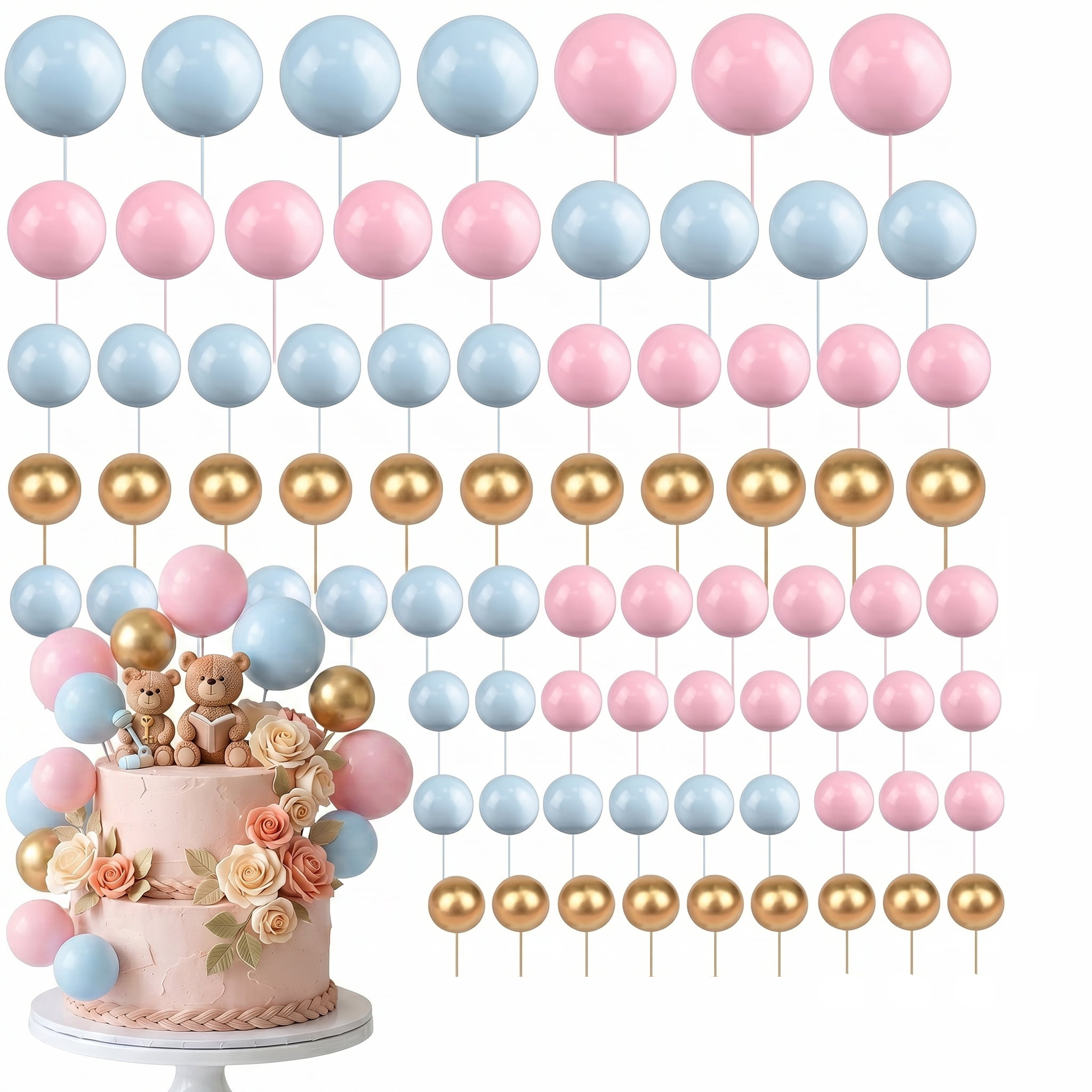 BlinkLLX 108 Pcs Balls Cake Topper DIY Cupcake Insert Foam Balloons for ...