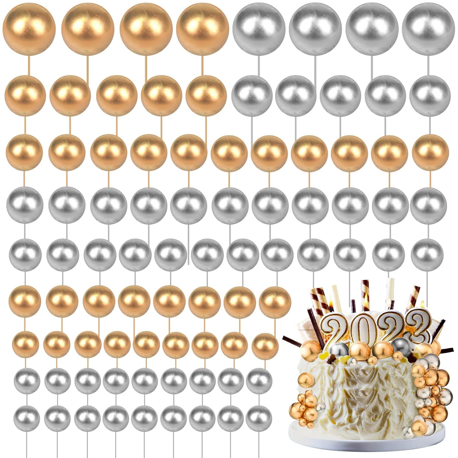 BlinkLLX 108 Pcs Balls Cake Topper DIY Cupcake Insert Foam Balloons for ...