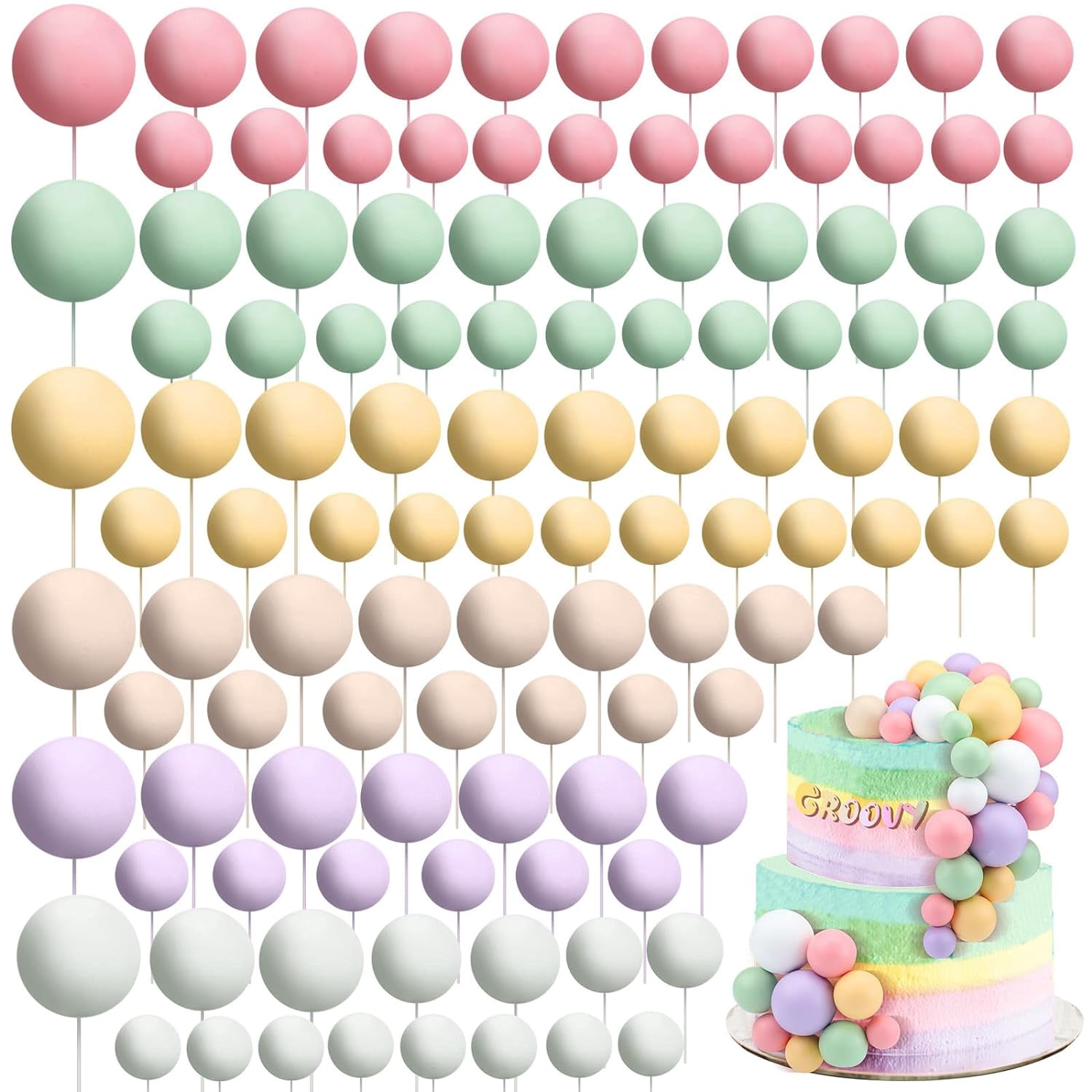 BlinkLLX 108 Pcs Balls Cake Topper DIY Cupcake Insert Foam Balloons for ...