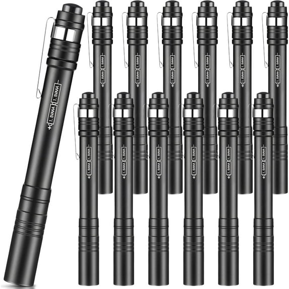 BlinkLLX 12 Pack LED Penlight Bulk, Pocket Flashlight with Clip, Aluminum Pen Flashlights Mini Pen Light for Nurses Hospital Outdoor Camping Emergency Hiking (Black)