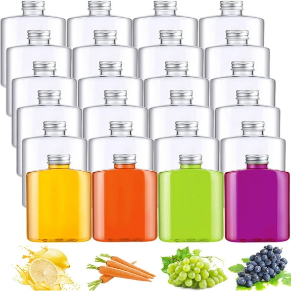 BlinkLLX 12 Pack Plastic Bottles with Caps, Clear Juice Bottles Flat Water Bottle Plastic Flask Bottle Reusable Mini Beverage Container for Drinks, Milk, Tea, Alcohol, Liquor (10 oz)