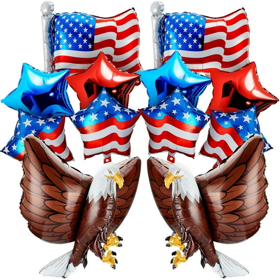 BlinkLLX 12 Pcs Patriotic Eagle Balloon USA Red White and Blue Elections Party Decorations Large Eagle Foil Balloons Star American Flag decor for Veterans Day Birthday Party