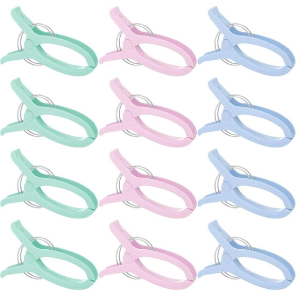 BlinkLLX 12 Pcs Sew Jumbo Quilting Clamps Beach Towel Clips Blanket Clothes Pin Plastic Quilt Clamps Extra Large Clips for Sewing Crafting Fabric Clothes Cruise Vacation, 3 Colors
