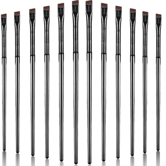 BlinkLLX 12 Pieces Eyeliner Eyebrow Fine Angled Brush Slanted Eyeliner Makeup Tip Thin Slanted Flat Angle Artificial Bristles Eyebrow Brush for Cosmetic(Black)