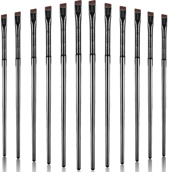 BlinkLLX 12 Pieces Eyeliner Eyebrow Fine Angled Brush Slanted Eyeliner Makeup Tip Thin Slanted Flat Angle Artificial Bristles Eyebrow Brush for Cosmetic(Black)