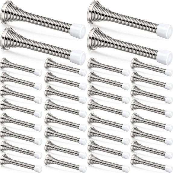 BlinkLLX 12 Pieces Spring Door Stopper with Rubber Bumper Flexible Spring Heavy Duty Wall Door Stop for Home Offices Schools(Brushed Silver)