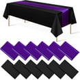 thumbnail image 1 of BlinkLLX 12Pack 12x108 Inch Satin Table Runner and 54x108Inch Plastic Tablecloths Set Black Purple Disposable Rectangle Table Cover for Graduation Wedding, 1 of 15