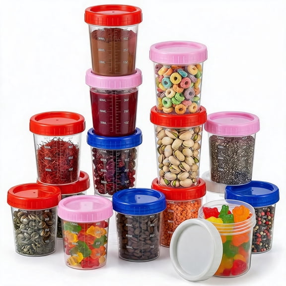 BlinkLLX Clear PP Plastic Stackable Fruit Food Storage Jars 16 Count