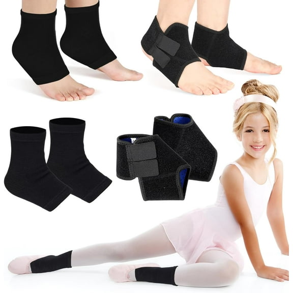 BlinkLLX 2 Pairs Kids Ankle Brace Set Foot Support Stabilizer Wraps Protector Guard Knitted Ankle Sleeve Sock Support Compression Socks for Injury Prevention(Black,Large)